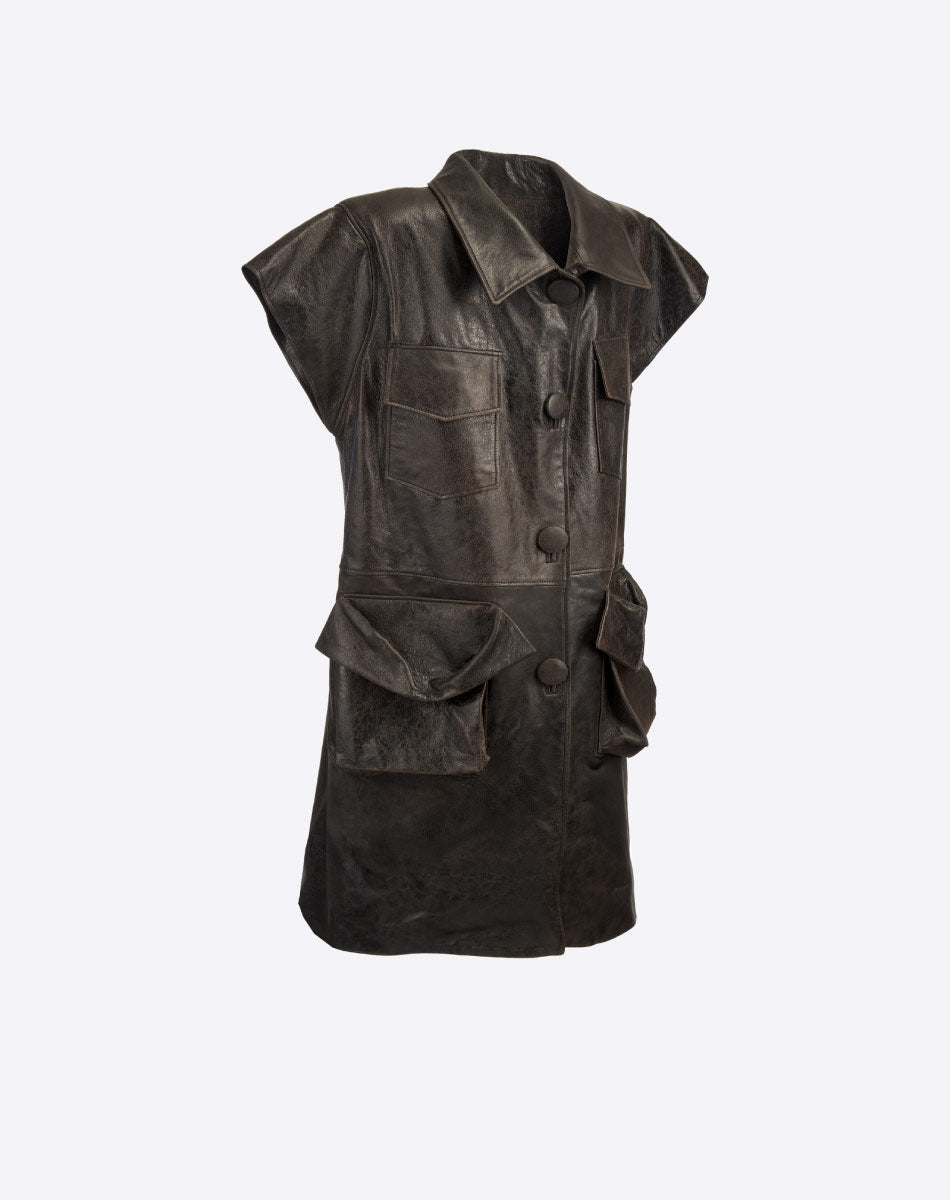 Florencia Long Leather Vest