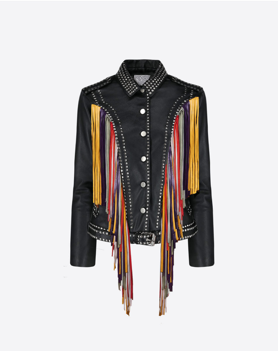 Geovana Leather Fringe Jacket