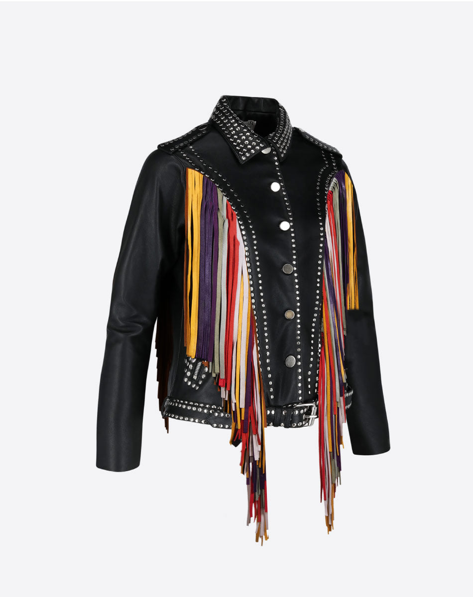 Geovana Leather Fringe Jacket