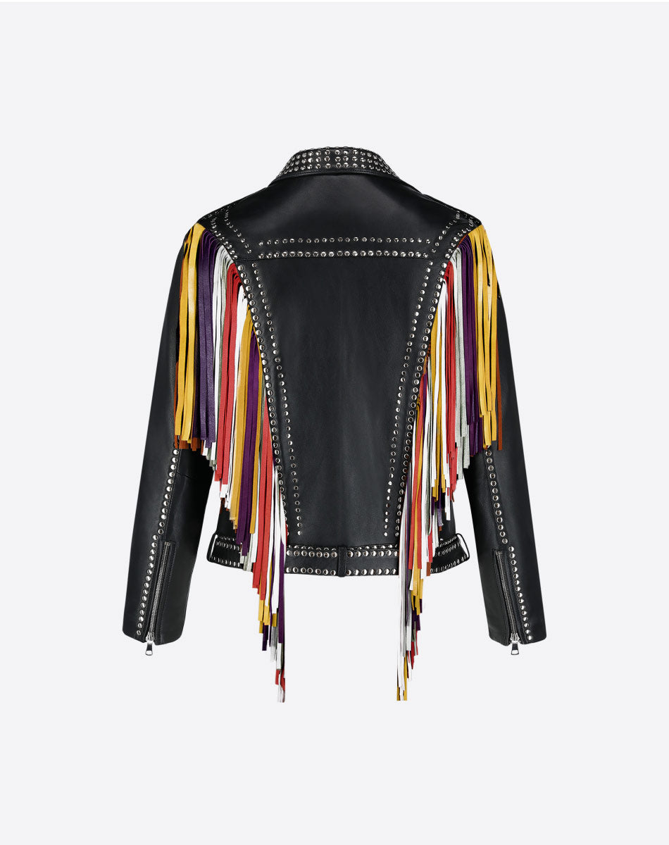 Geovana Leather Fringe Jacket