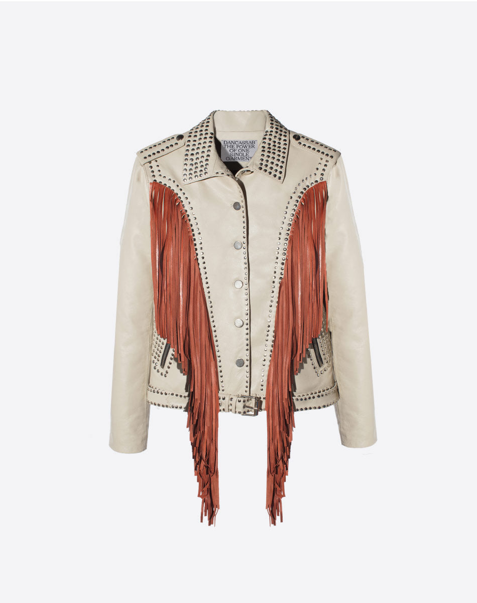 Geovana Leather Fringe Jacket