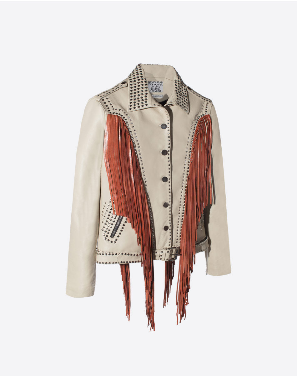 Geovana Leather Fringe Jacket