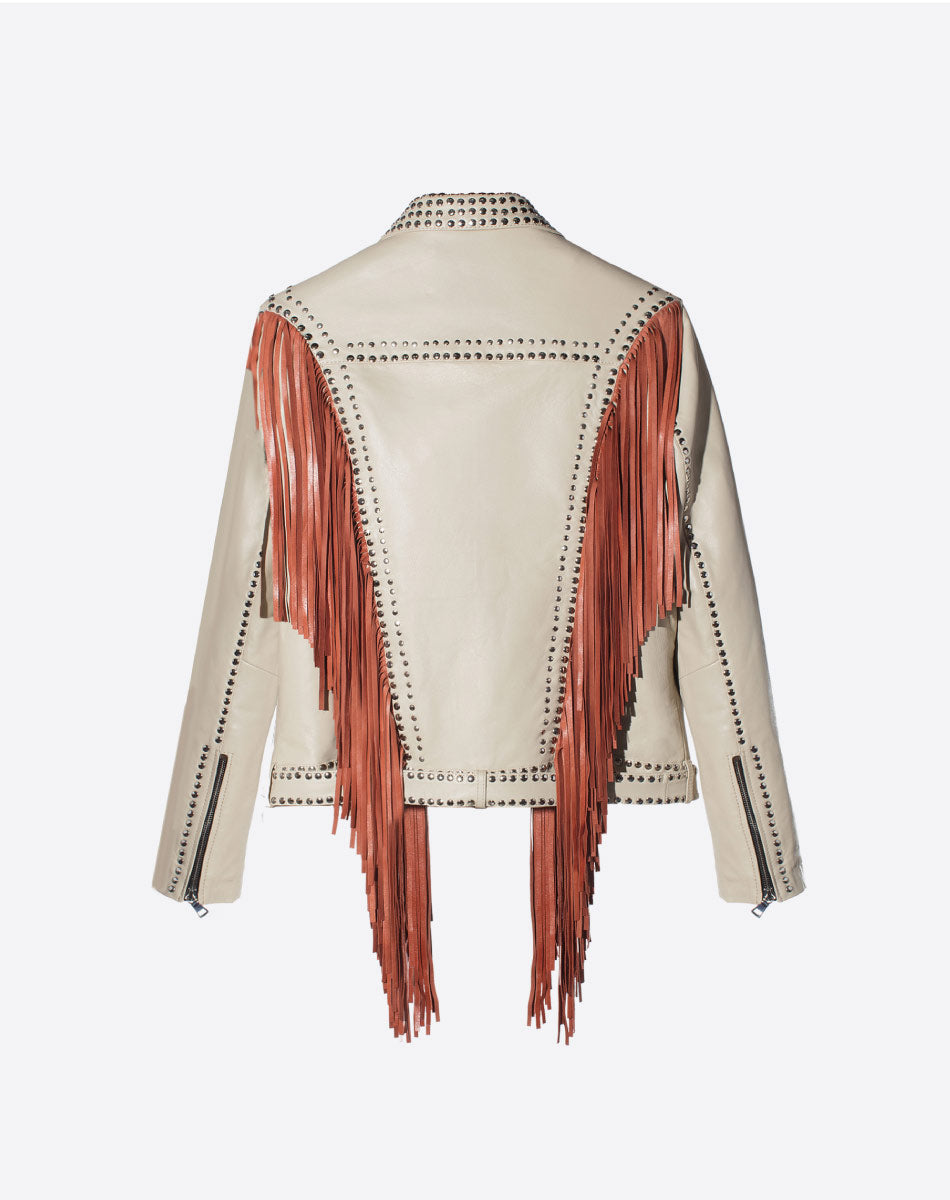 Geovana Leather Fringe Jacket