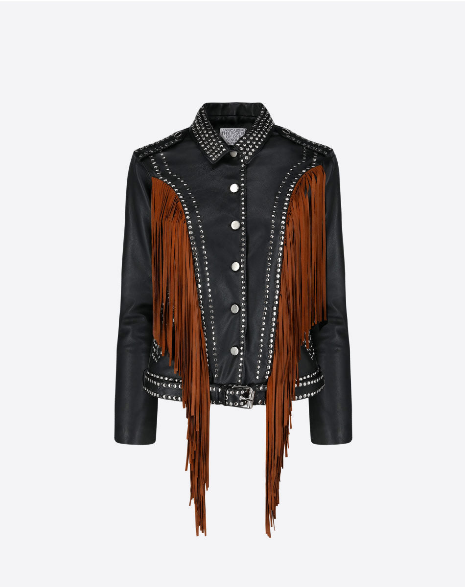 Geovana Leather Fringe Jacket