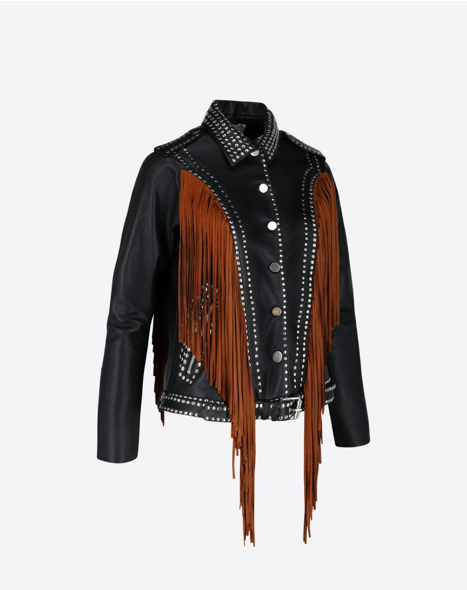 Geovana Leather Fringe Jacket