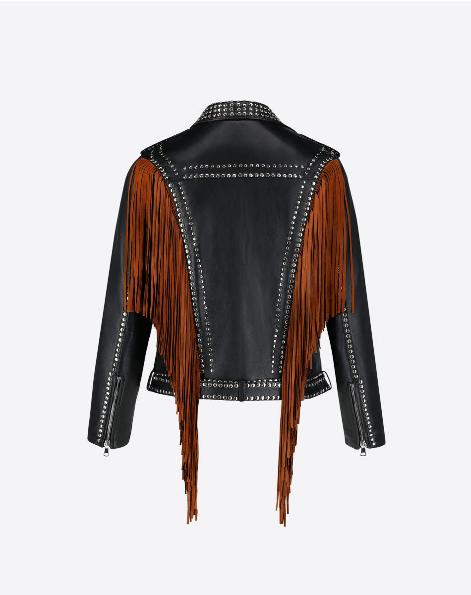Geovana Leather Fringe Jacket