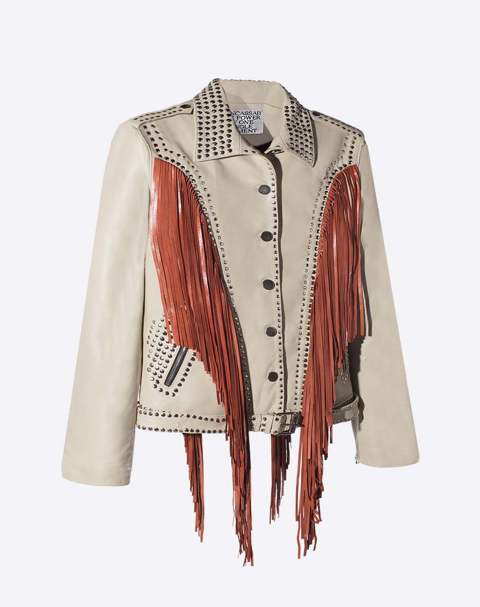 Geovana Leather Fringe Jacket