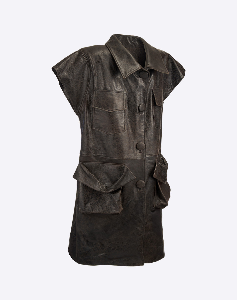 Florencia Long Leather Vest