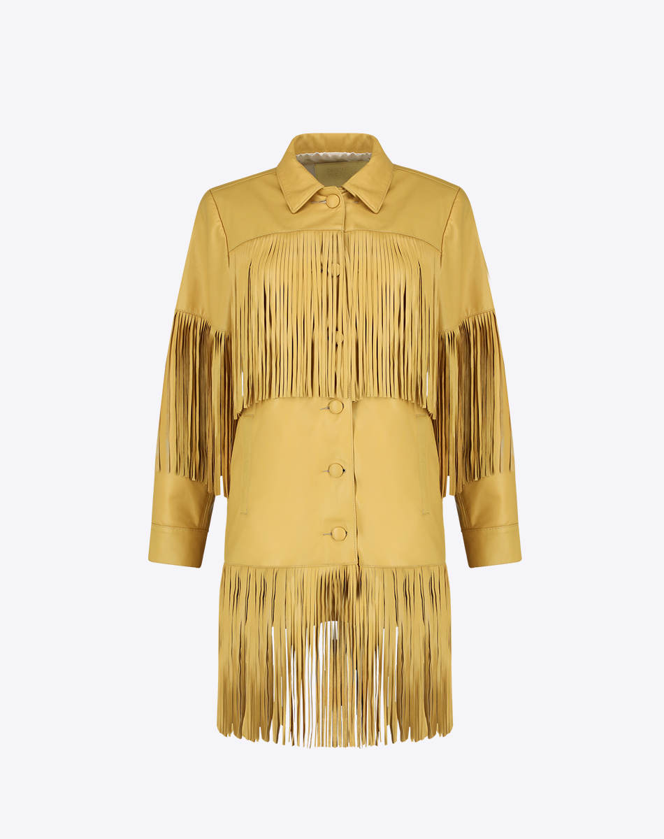 Reina Leather Coat with Fringes