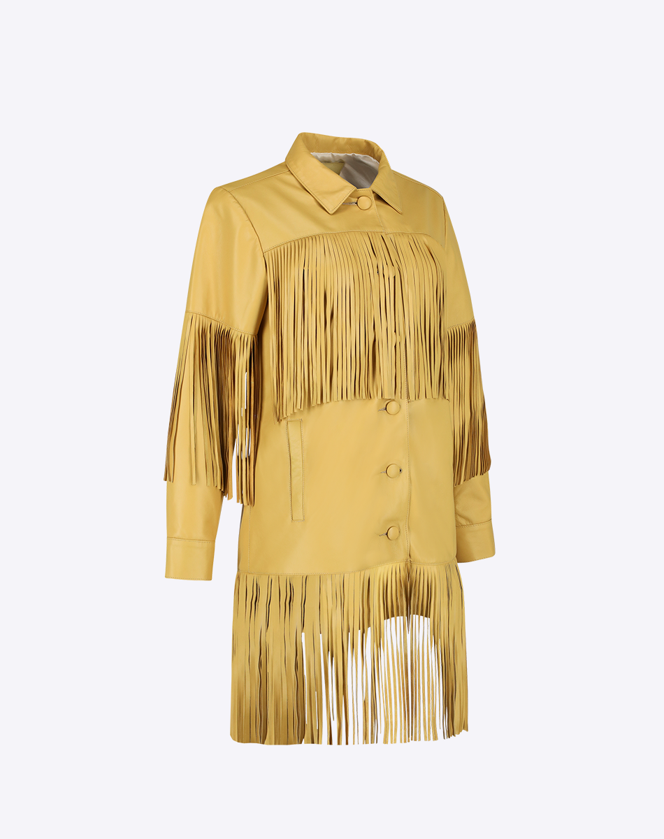 Reina Leather Coat with Fringes