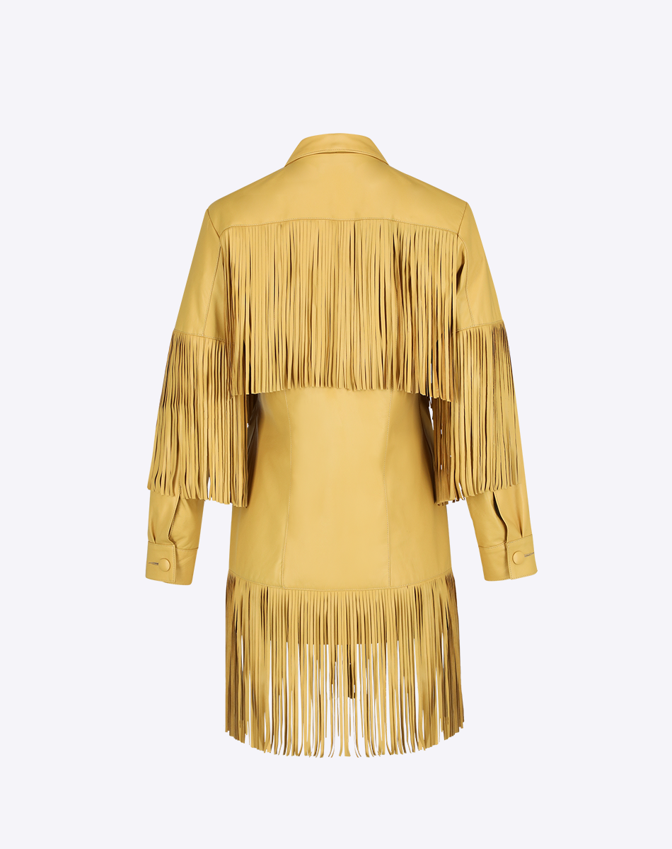 Reina Leather Coat with Fringes