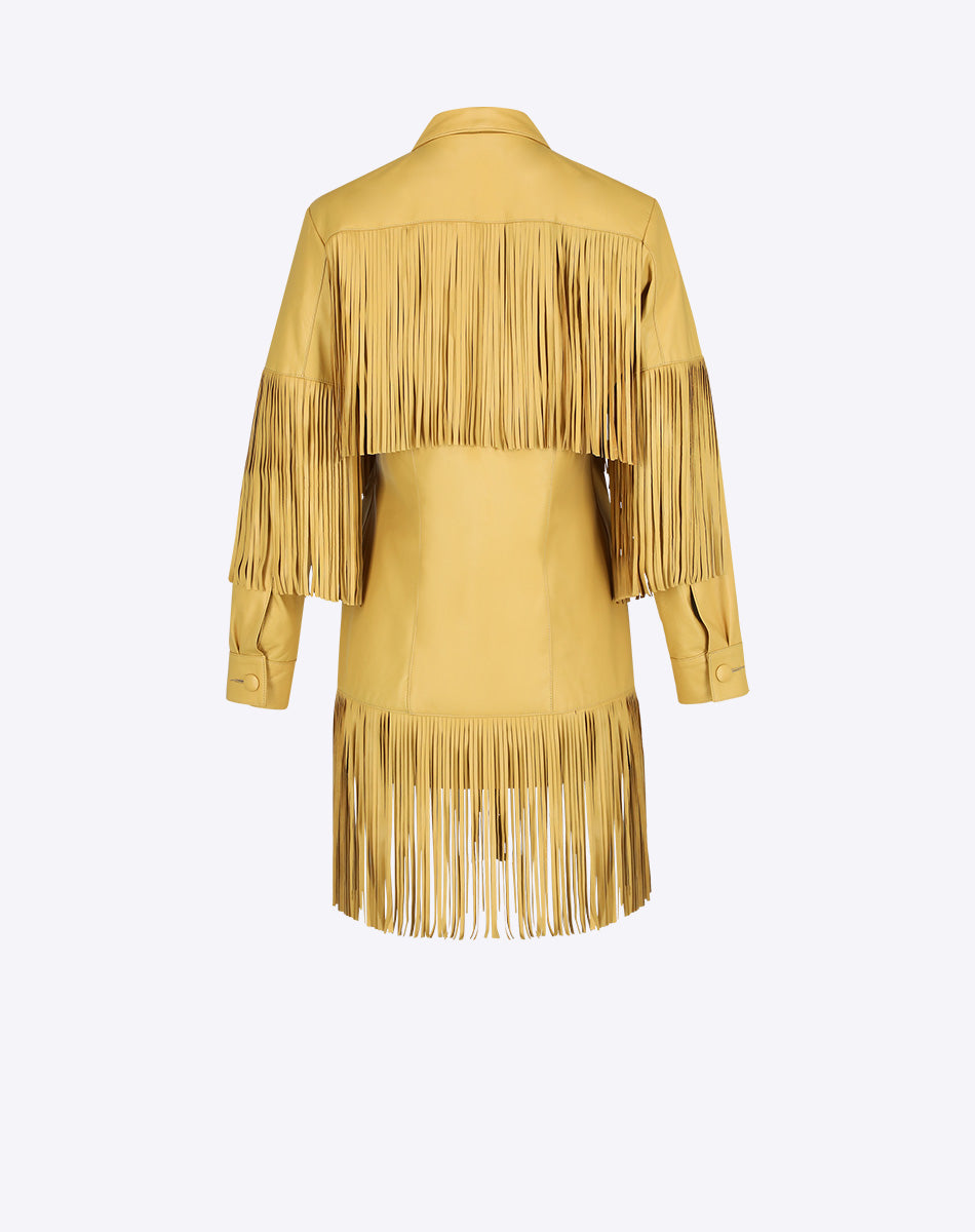 Reina Leather Coat with Fringes